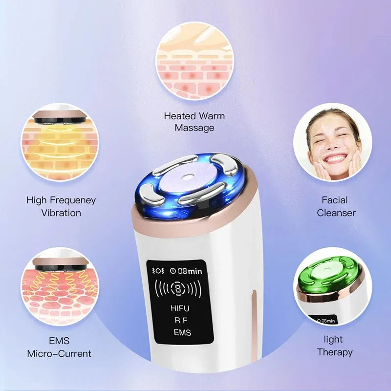 Mini Máquina HIFU de Uso Doméstico, Dispositivo de Rejuvenecimiento Facial con Radiofrecuencia, LED y Ultrasonido, Masajeador Antiarrugas para Rostro, Cuello, Ojos y Barbilla
