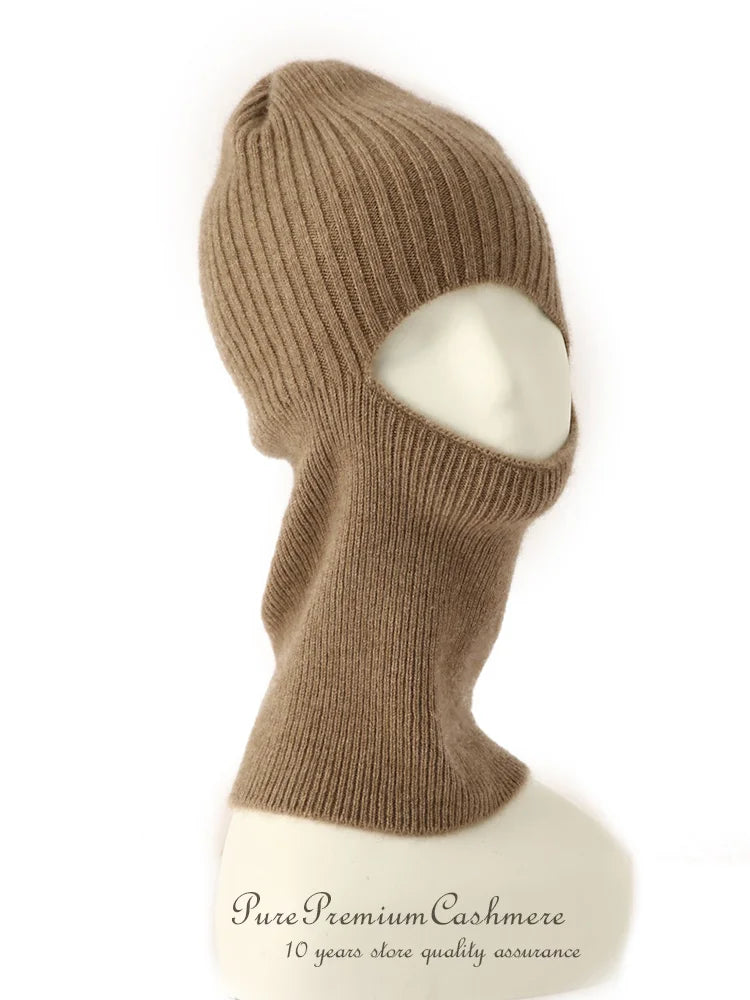 100% pasamontañas de punto de cachemira pura, bufanda, sombreros elegantes, gorros para mujeres y hombres, capucha de invierno, gorros cálidos para el cuello, Unisex