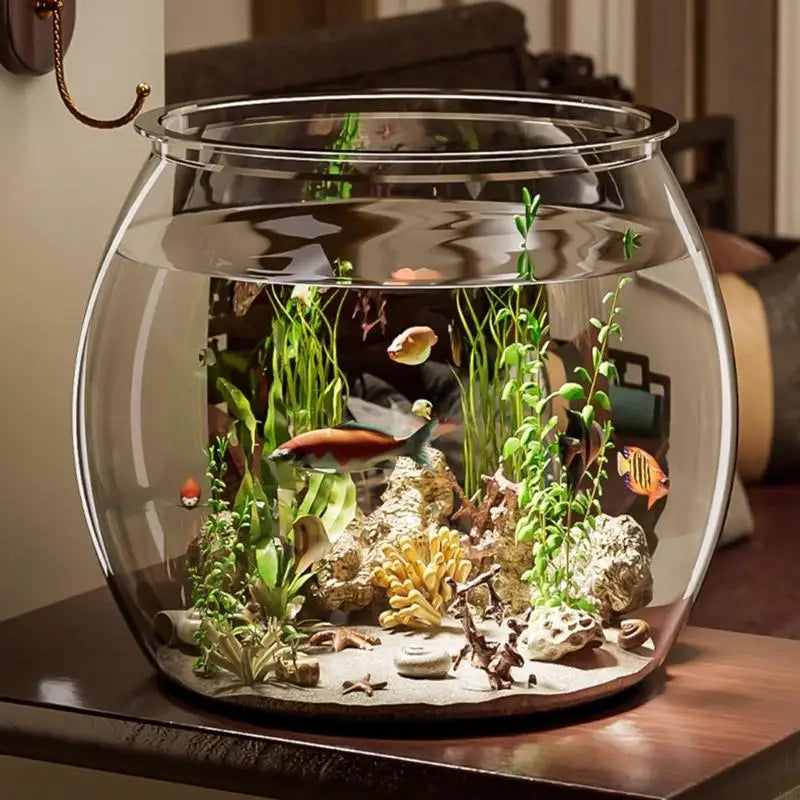 Acuario redondo para peces y tortugas, centro de mesa fácil de limpiar, pecera de escritorio J0MC