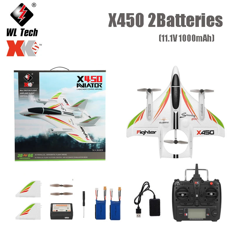 WLtoys-avión teledirigido XK X450, 6 CANALES, sin escobillas, 2,4G, planeador de Radio Control, ala fija, 3D/6G VS XK X520
