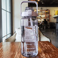 Botella de agua de 2L, taza de agua de plástico con pajita portátil para deportes al aire libre, Fitness, taza grande de grasa de alto valor para adultos con marcador de tiempo