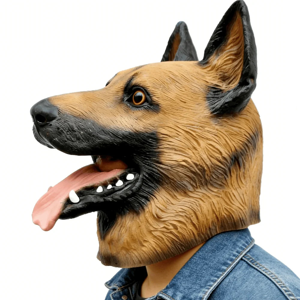 Máscara de cabeza de perro, máscara de disfraz de perro para fiesta de Halloween, disfraz de Cosplay para adultos, máscara de cabeza de Animal de látex (pastor alemán)
