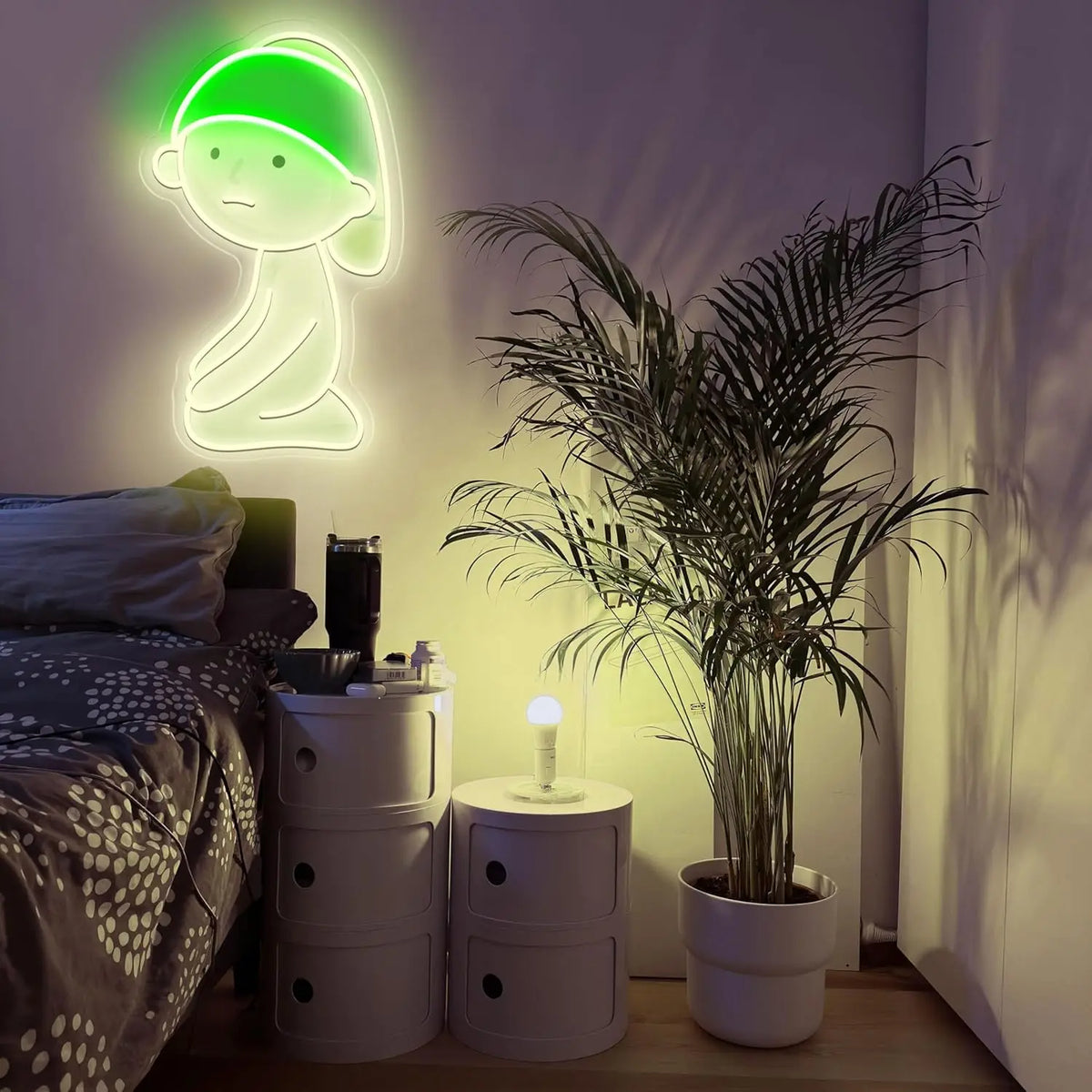Letrero LED de neón USB con figura cartoon, iluminación verde clara, estilo decorativo