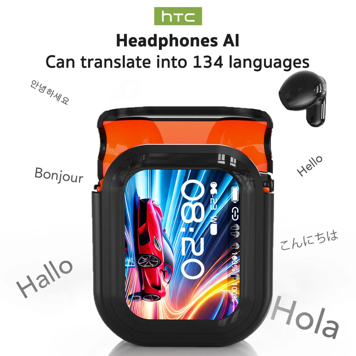 Audífonos HTC NE20 con Traducción por IA - Cancelación de Ruido ANC, Pantalla Táctil, 135 Idiomas Auriculares para Conferencias de Negocios y Viajes