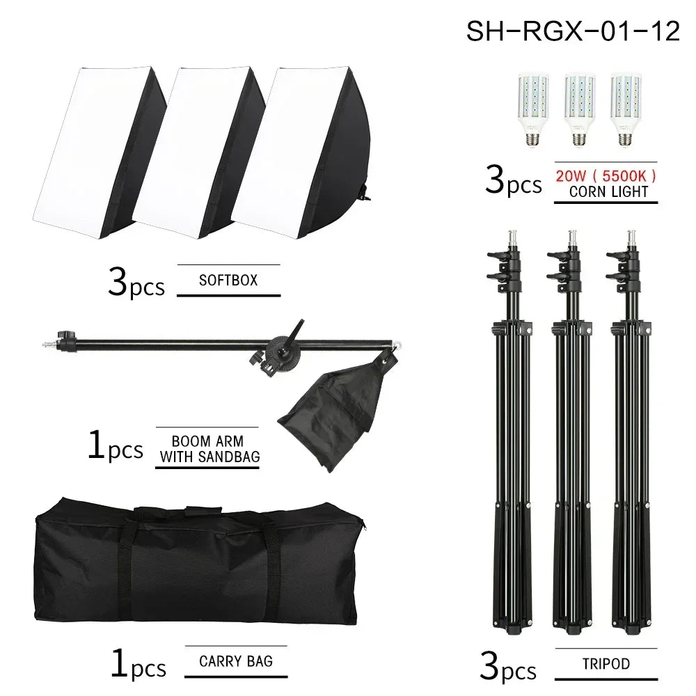 SH 1pc-3Pcs Kit de Iluminación Softbox para Fotografía 50x70CM, Sistema de Luz Profesional con Bombillas Fotográficas E27 para Estudio Fotográfico