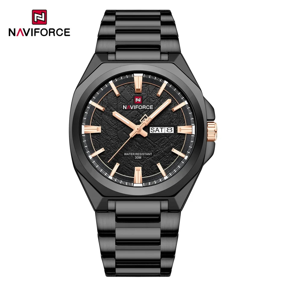 New Style NAVIFORCE Men's 3ATM Waterproof Luminous Pointer Display Stainless Steel Band Wrist Watch Luxury Boy‘s Watches