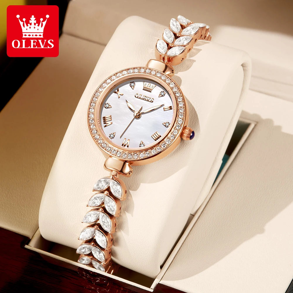 Reloj de cuarzo para mujer OLEVS con correa de acero y diamantes incrustados 9971