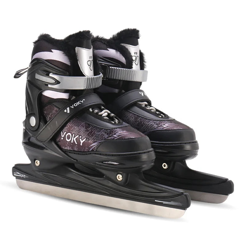 Patines de hielo con forro polar cálido, ajustables, para niños y adultos, de acero inoxidable, para patinaje en interiores y exteriores.