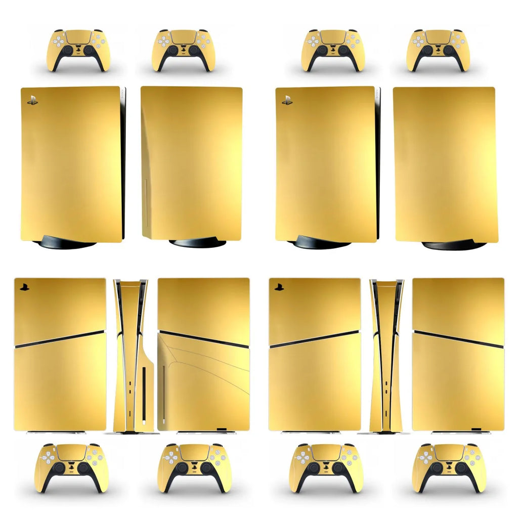 Gold Metal Brushed Color PS5 Slim Disc Digital Skin Sticker Decal Cover for Console and 2 Controllers PS5 Pro Disk Sticker Vinyl
