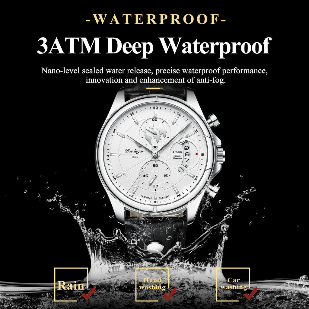 POEDAGAR Reloj de Pulsera de Lujo para Hombre Cronógrafo Fecha Impermeable Cuero Relojes de Cuarzo Casuales para Hombre Reloj Deportivo Masculino Reloj