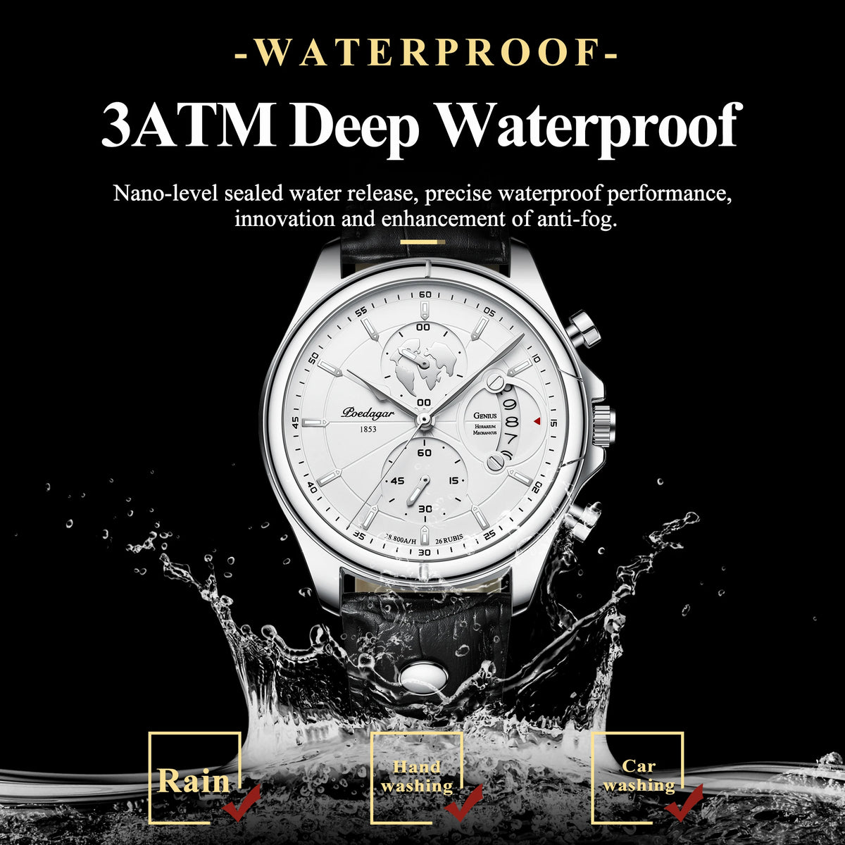 POEDAGAR Reloj de Pulsera de Lujo para Hombre Cronógrafo Fecha Impermeable Cuero Relojes de Cuarzo Casuales para Hombre Reloj Deportivo Masculino Reloj