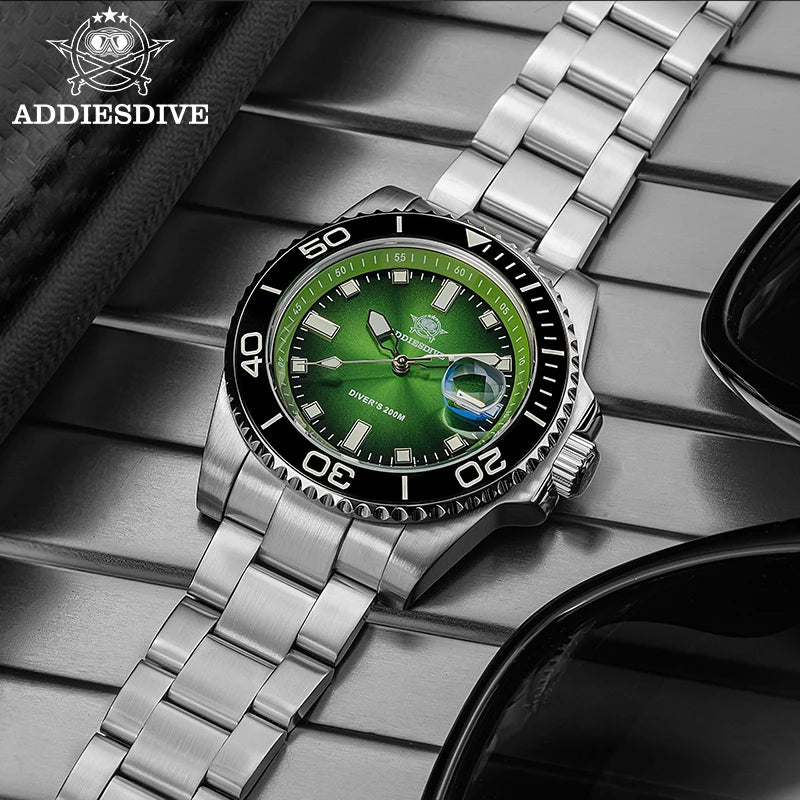 ADDIESDIVE New AD2089 Diver Watch for Men 41mm Ceramic Bezel BGW9 Luminous 200m Waterproof Fashion Stainless Steel Quartz Watch
