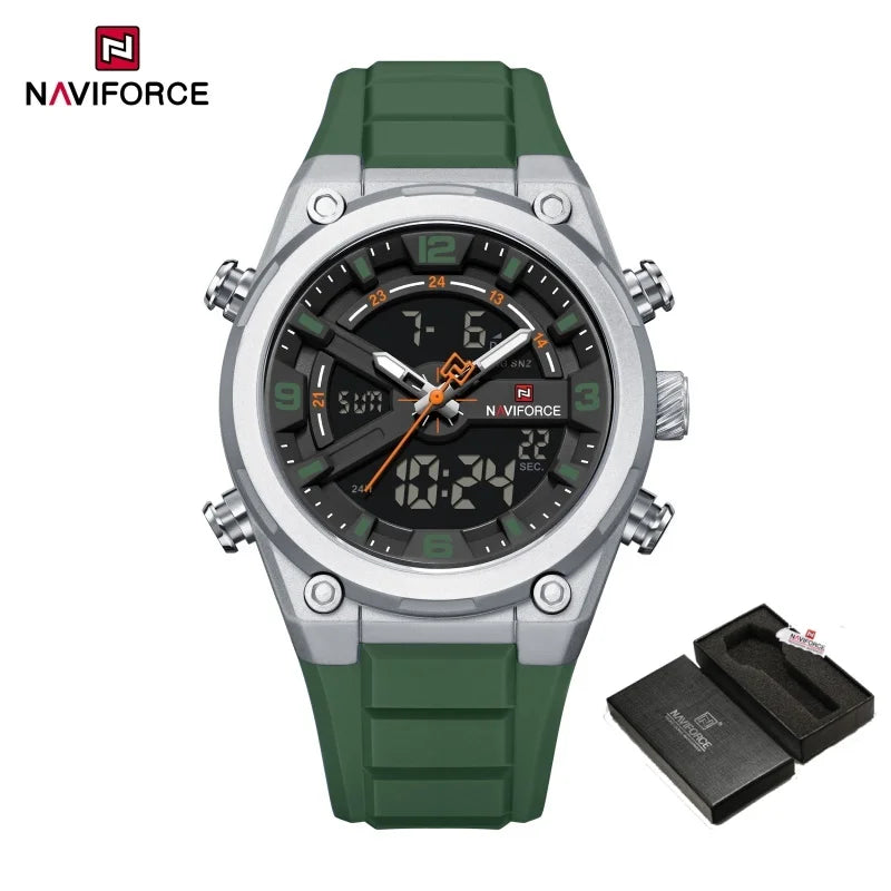 Reloj deportivo NAVIFORCE NF9265, nuevo modelo, resistente al agua y a los golpes, con calendario luminoso y correa de silicona para hombre