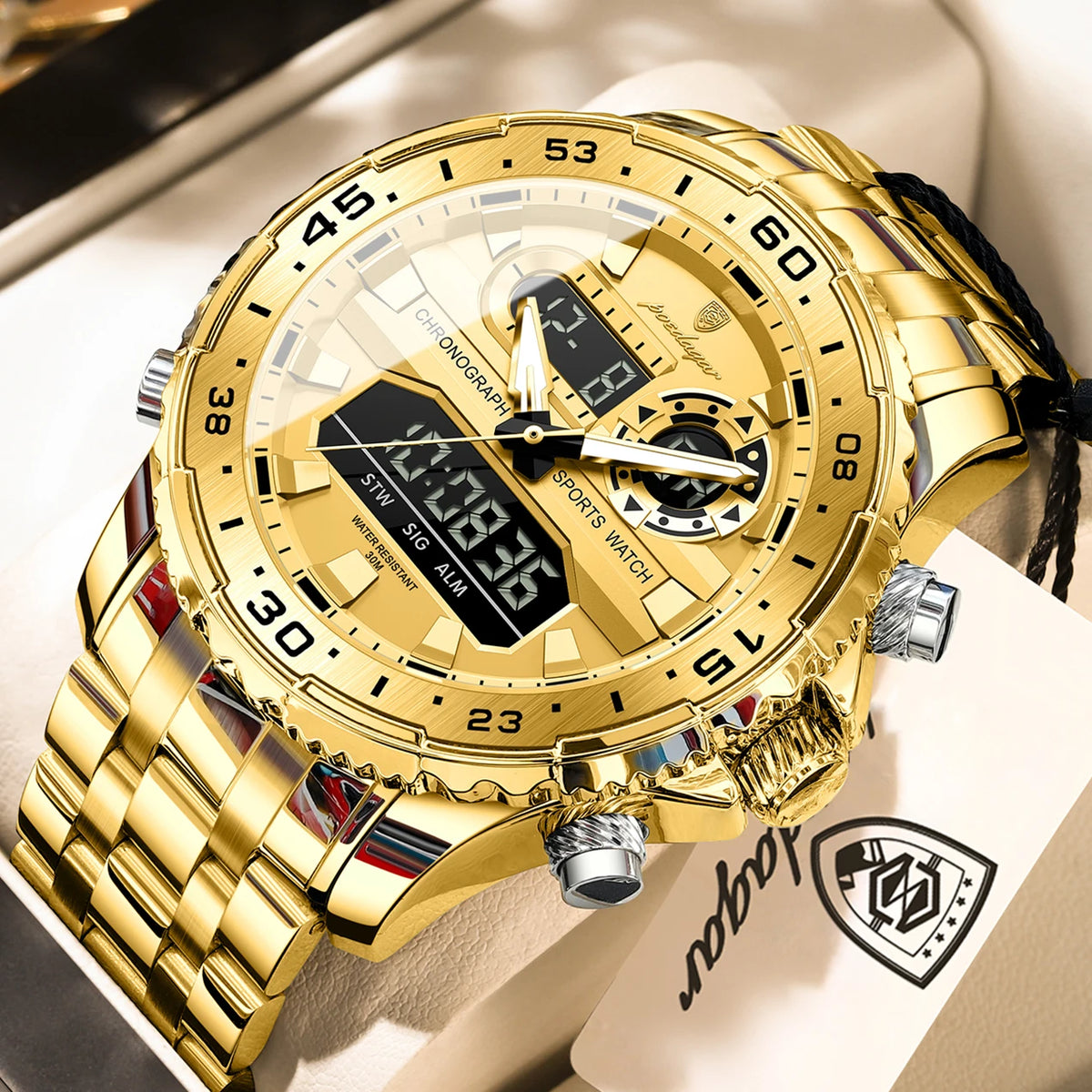 Reloj de cuarzo para hombre POEDAGAR, moda de lujo, con fecha y día de la semana, LED luminoso, estilo empresarial, doble hora, reloj digital militar para hombre