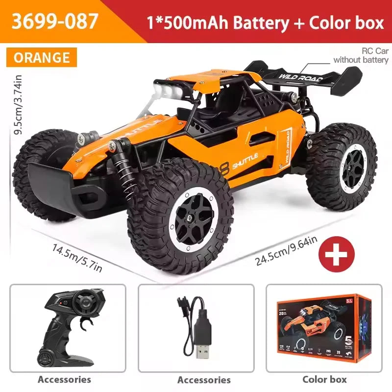 Monster truck a control remoto a escala 1:16, coche RC todoterreno de alta velocidad de 20 km/h con luces LED, regalo duradero para adultos y niños, listo para usar