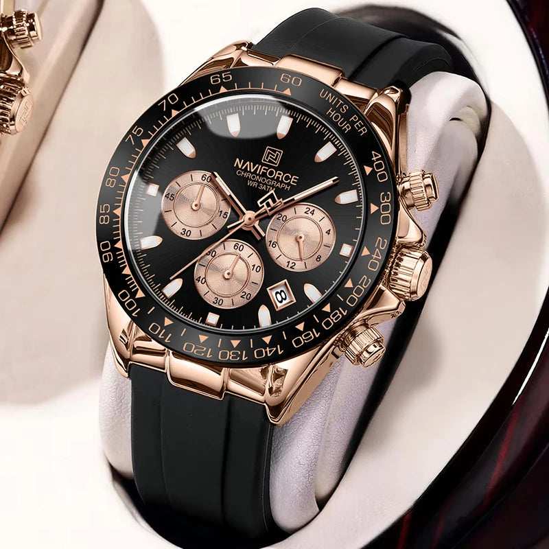 Reloj de pulsera para hombre NAVIFORCE, marca líder, cronógrafo, visualización de fecha y 24 horas, reloj de moda con correa de silicona, multifunción.
