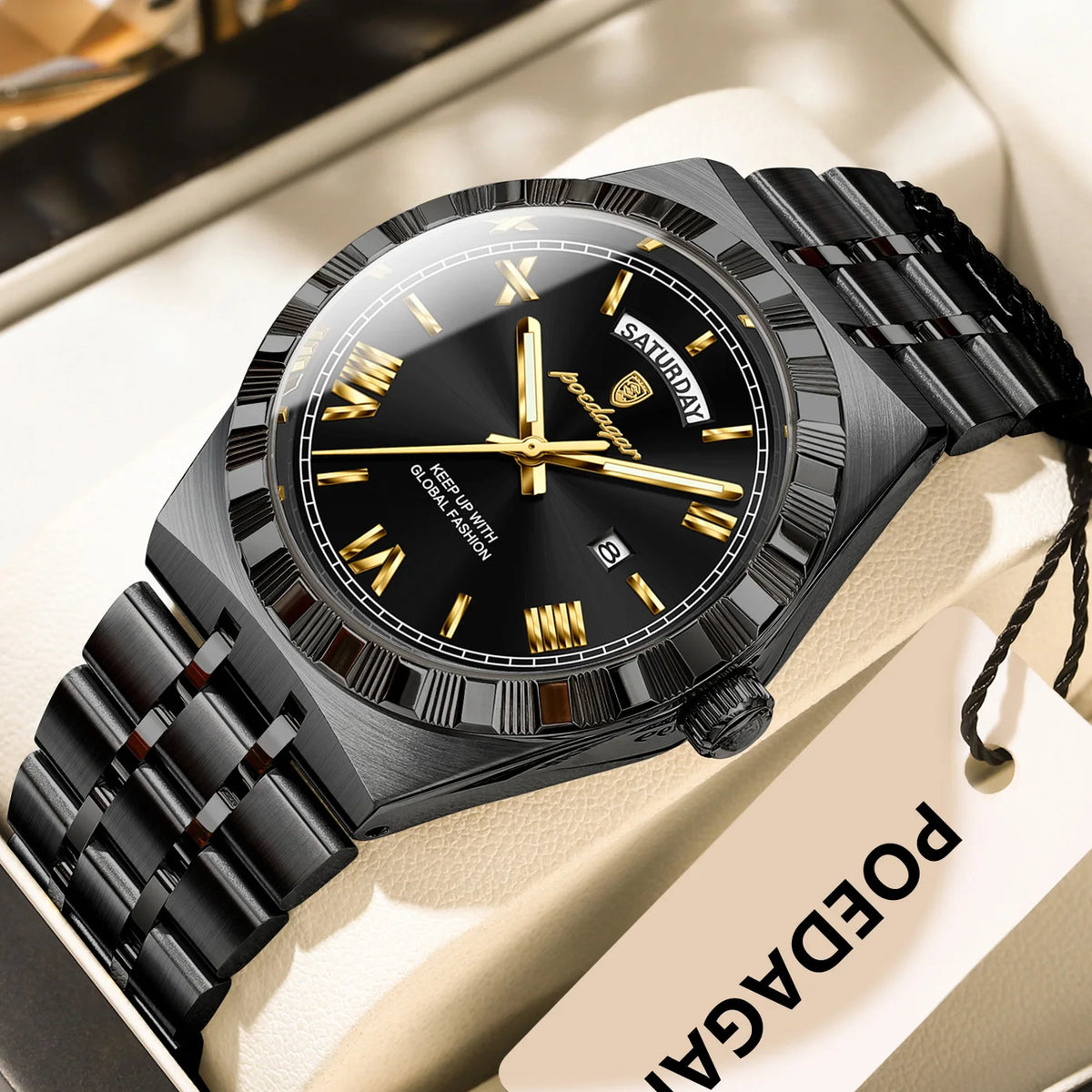 Reloj de pulsera de lujo POEDAGAR para hombre, con fecha, día, resistente al agua, luminoso, de cuarzo y acero inoxidable, estilo ejecutivo.