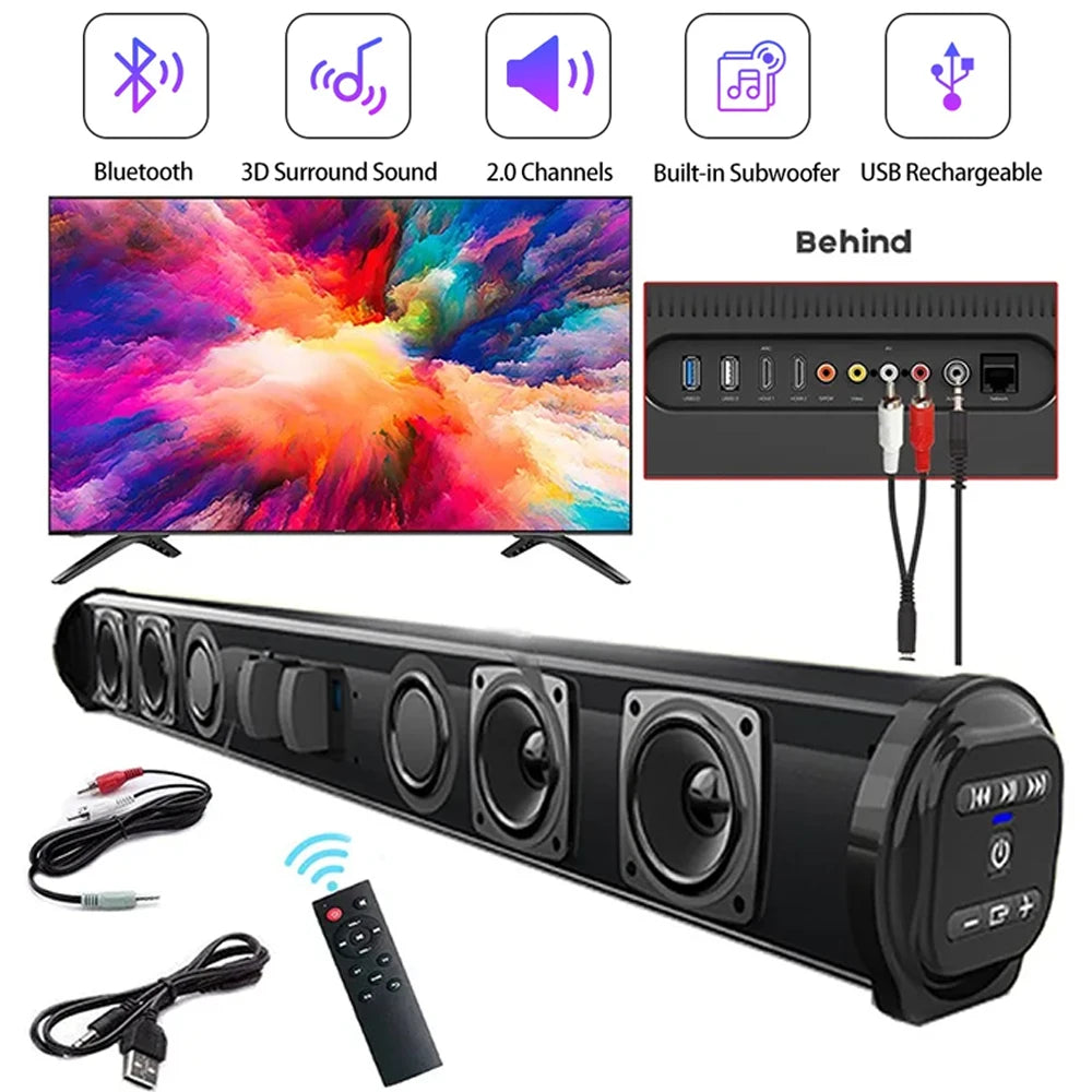 Sistema de altavoces inalámbricos con barra de sonido Bluetooth, altavoz estéreo envolvente inalámbrico con sonido súper potente, proyector de TV para cine en casa con cable