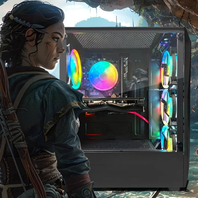 PC de Escritorio para Juegos, 10.ª Generación G5905 3.5G, Radeon RX 550 4G, 16GB DDR4, 512GB SSD, WiFi 600M, BT 5.0, Ventilador RGB x4, W