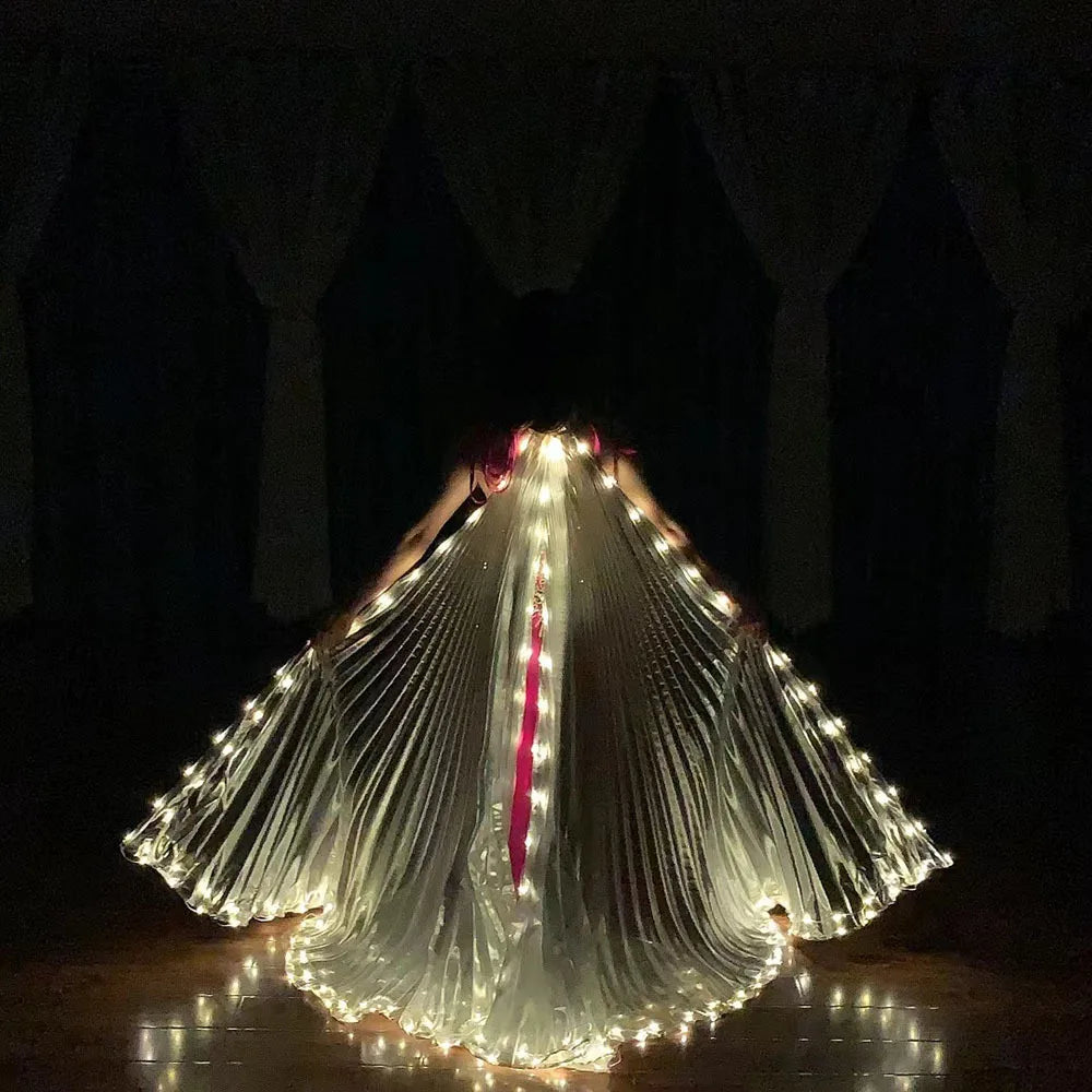 Ruoru-alas luminosas Led para danza del vientre, accesorios de espectáculo, danza fluorescente, luz amarilla, alas divididas, danza del vientre para adultos, alas Isis, Carnaval