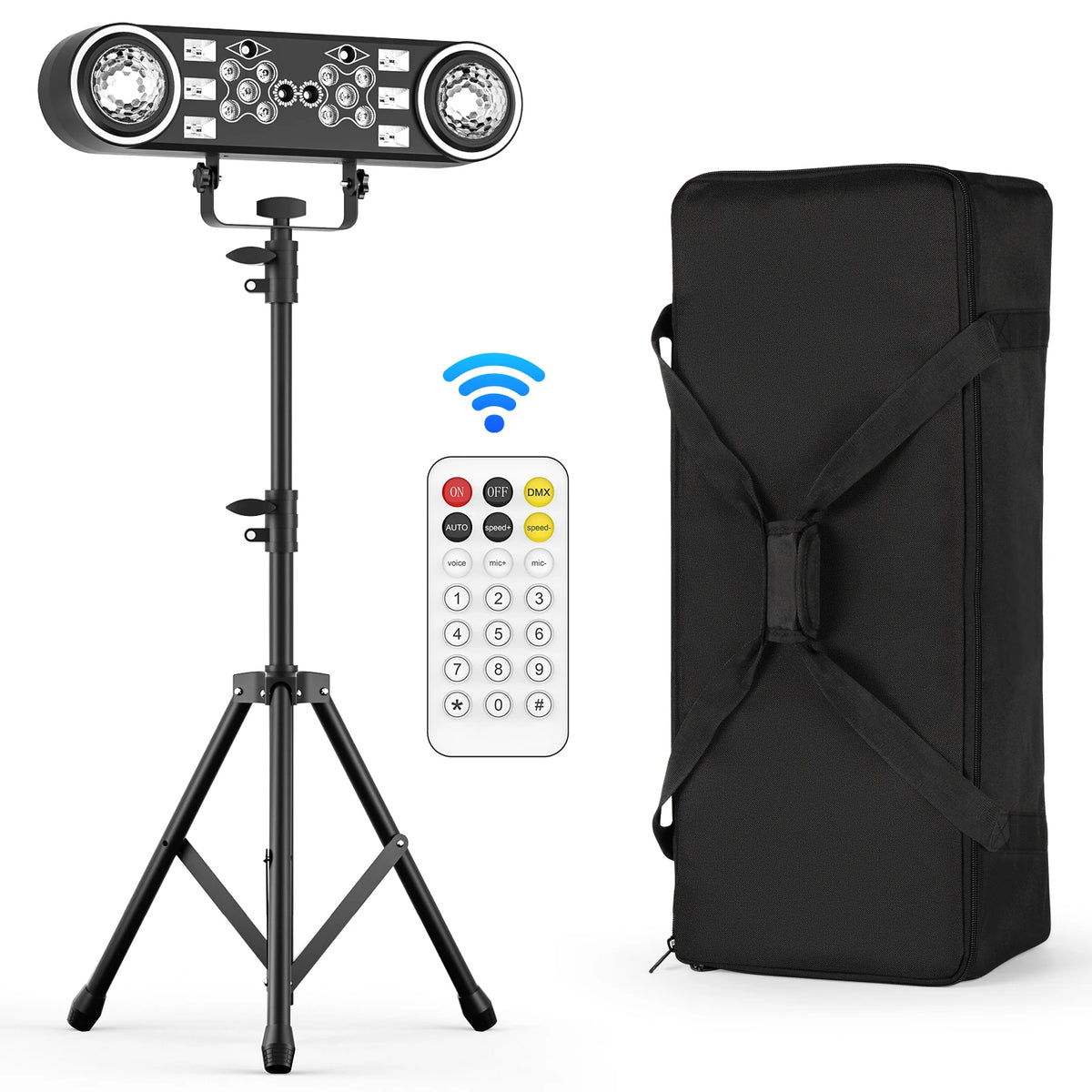 Luces de efecto LED RGBW 7en1 de 80W, luces con soporte, incluye bolsa, luces de bola mágica, control remoto, iluminación de escenario para DJ, discoteca, fiesta y teatro