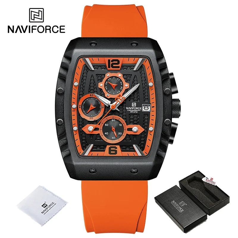 Reloj de cuarzo multifunción NAVIFORCE para hombre, deportivo, resistente al agua, con correa de silicona, calendario y cronógrafo, modelo NF8025