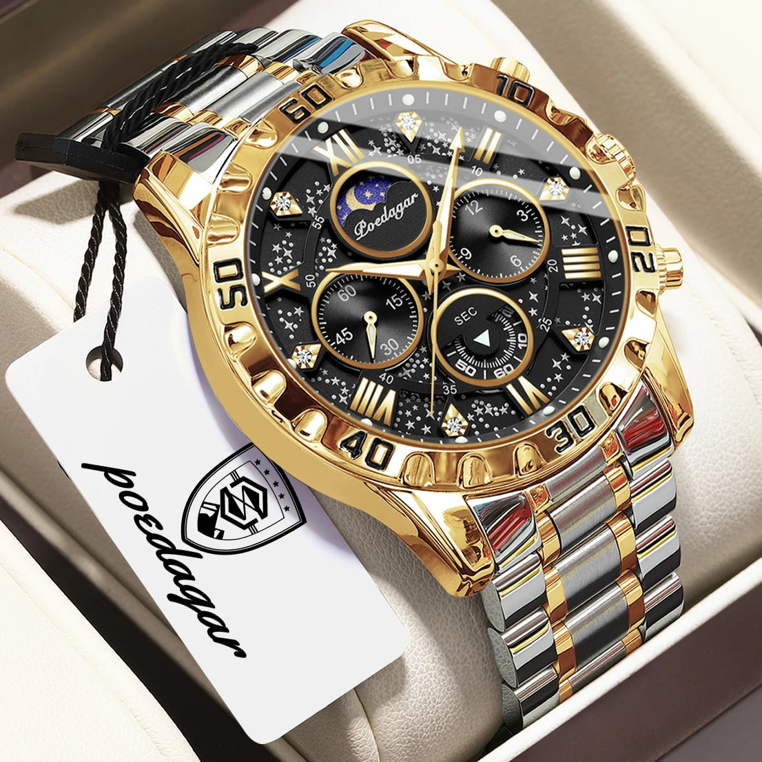 Reloj de cuarzo para hombre POEDAGAR, deportivo, de moda, impermeable, luminoso, de lujo, cronógrafo, de acero inoxidable, estilo militar
