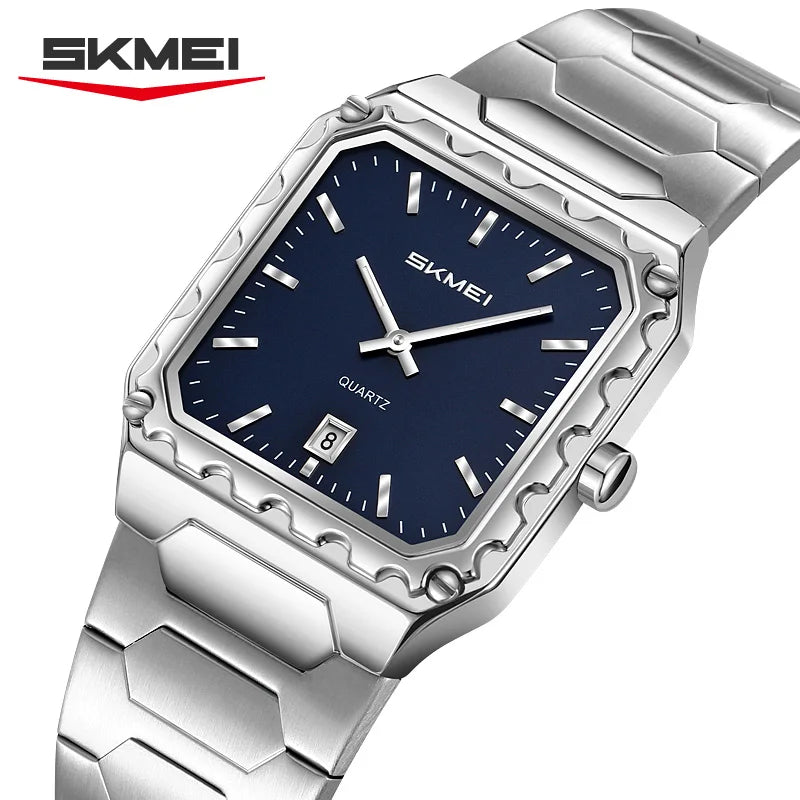 Reloj de cuarzo cuadrado para hombre SKMEI 9383, de acero inoxidable, deportivo, impermeable, plateado, de lujo, nuevo y sencillo