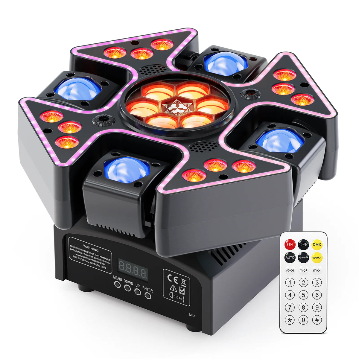 Somspot 100W 4Arms Moving Head Light 4-in-1 Beam Effect Light RGBW Wash Light Honeycomb Eye Head Light Laser Light Remote Control Stage Effect Lighting Projector for Disco Party Concert Wedding Theater Live Show Bar Club