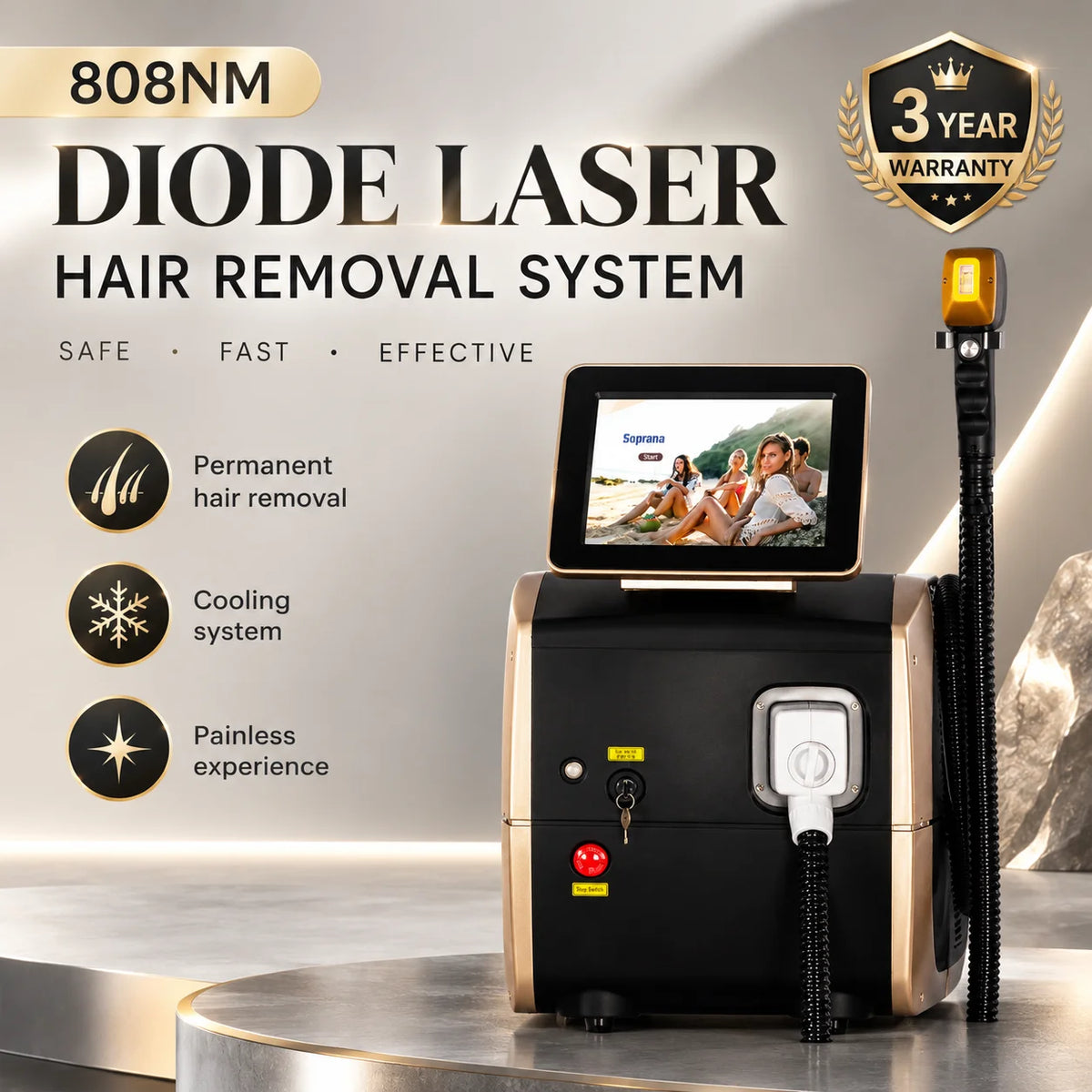 Depilación Corporal Permanente e Indolora, Depiladora Láser de Diodo de Platino con Hielo de 6000W, Máquina de Belleza Profesional