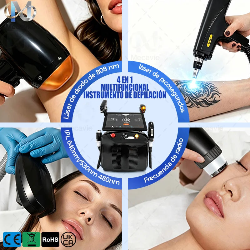 Depilación Láser Soprano Titanium Ice 6000W 4 en 1, Última Tecnología  755/808/810/830/940/1064nm 6 Ondas ND:YAG+RF+IPL Indolora