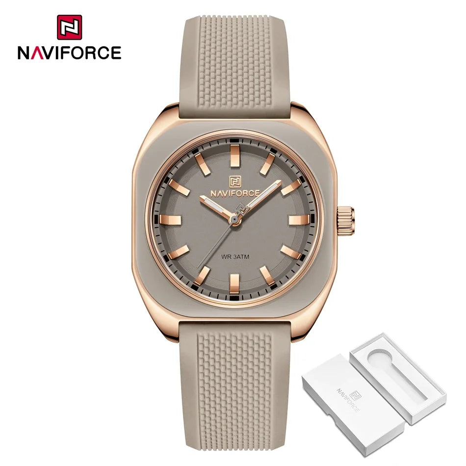 NAVIFORCE Fashion Quartz Watches For Women Comfort Silicone Band Ladies Daily Waterproof Casual Wristwatch Female Timepiece Gift