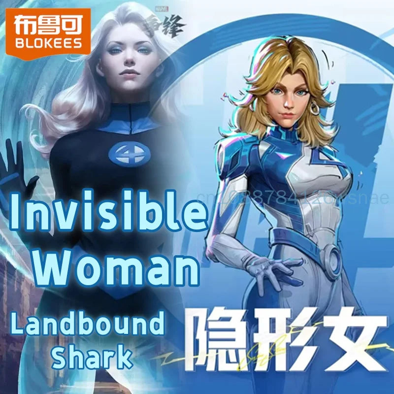 Nuevas figuras de acción Blokees Marvel Rivals Series Champion Class Invisible Woman y Jeff Landbound Shark, modelo articulado ensamblado, regalo
