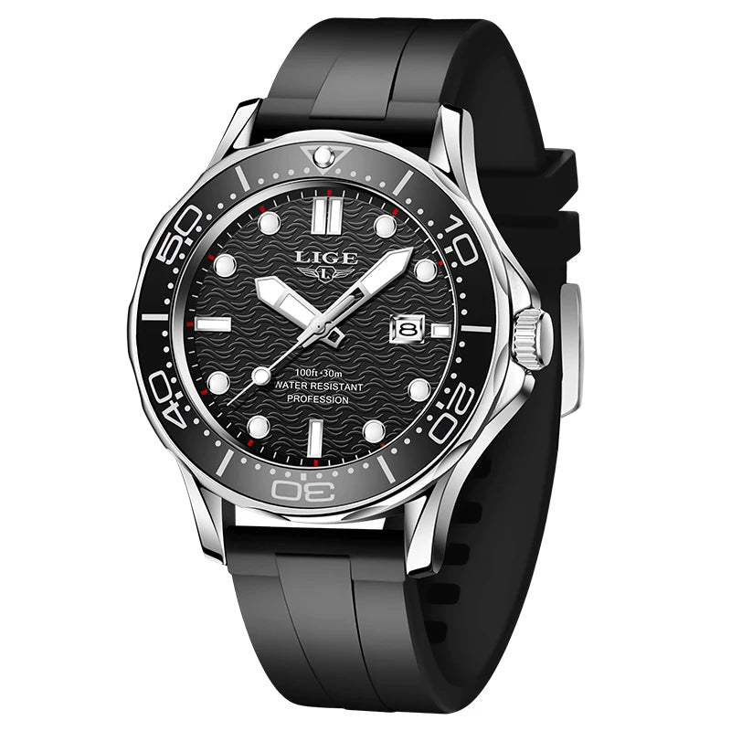 LIGE Nuevo Reloj de Negocios para Hombre, Reloj de Buceo de Lujo de Marca Superior en Azul para Hombre, Reloj Deportivo Impermeable con Fecha, Relogio Masculino, con Caja