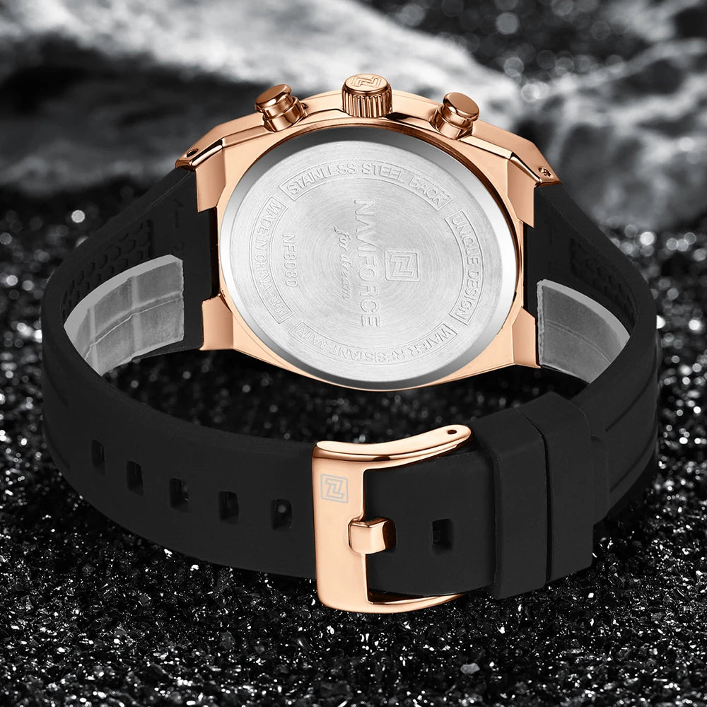 Reloj deportivo para hombre NAVIFORCE, cronógrafo con correa de silicona resistente al agua, reloj de pulsera de cuarzo luminoso de marca de lujo