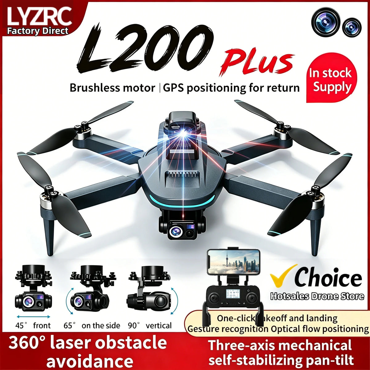Nuevo dron GPS L200 Plus de fábrica, profesional, 4K HD, doble lente, cardán de 3 ejes, evitación de obstáculos láser de 360°, cuadricóptero RC sin escobillas