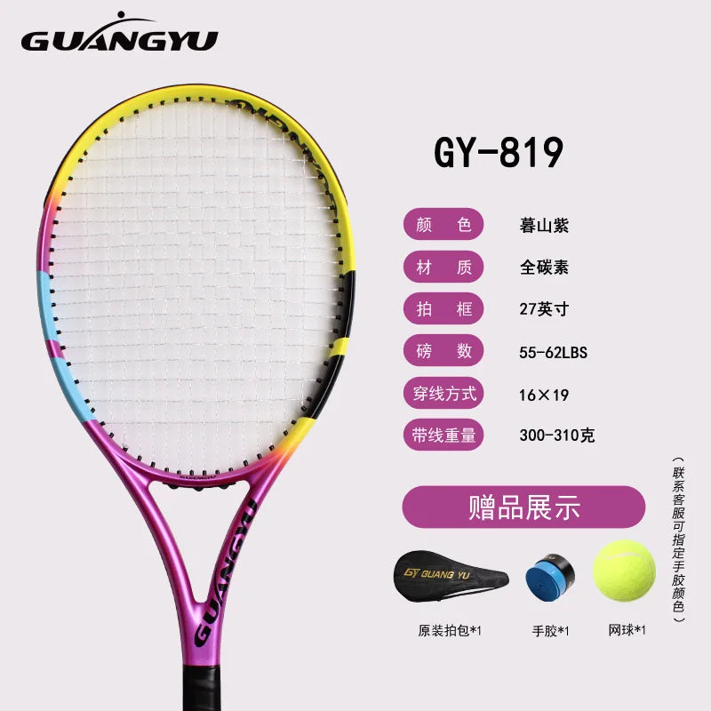 Raqueta de Tenis de Carbono Completo para Adultos, Raqueta de Tenis de Competición, Alto Rebote, Unisex, Entrenamiento Profesional, Individual