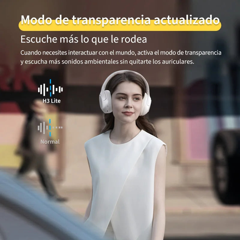 Auriculares inalámbricos QCY H3 Lite con cancelación activa de ruido (ANC), Bluetooth 5.3, controlador de 40 mm, sonido HiFi, audífonos supraaurales con conexión multipunto