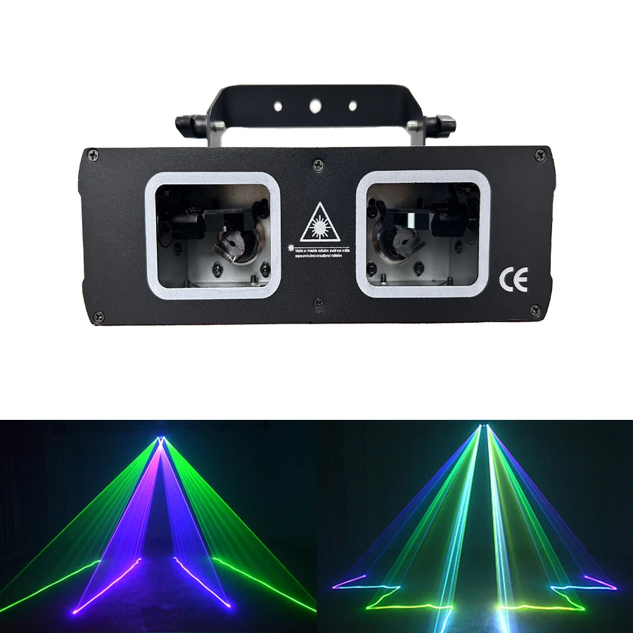 Luz láser de escáner de línea de haz RGB con doble lente, iluminación de escenario DMX512 para discoteca, bodas, bares y espectáculos