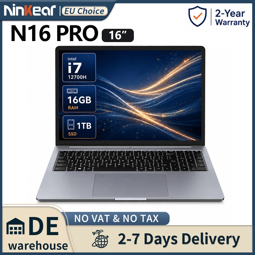 Ninkear N16 Pro portátil laptop pc 16 pulgadas 2.5K 120Hz IPS Intel Core i7-12700H 16GB RAM 1TB SSD Windows 11 ordenador gaming negocio oficina estudio trabajo portátil potente