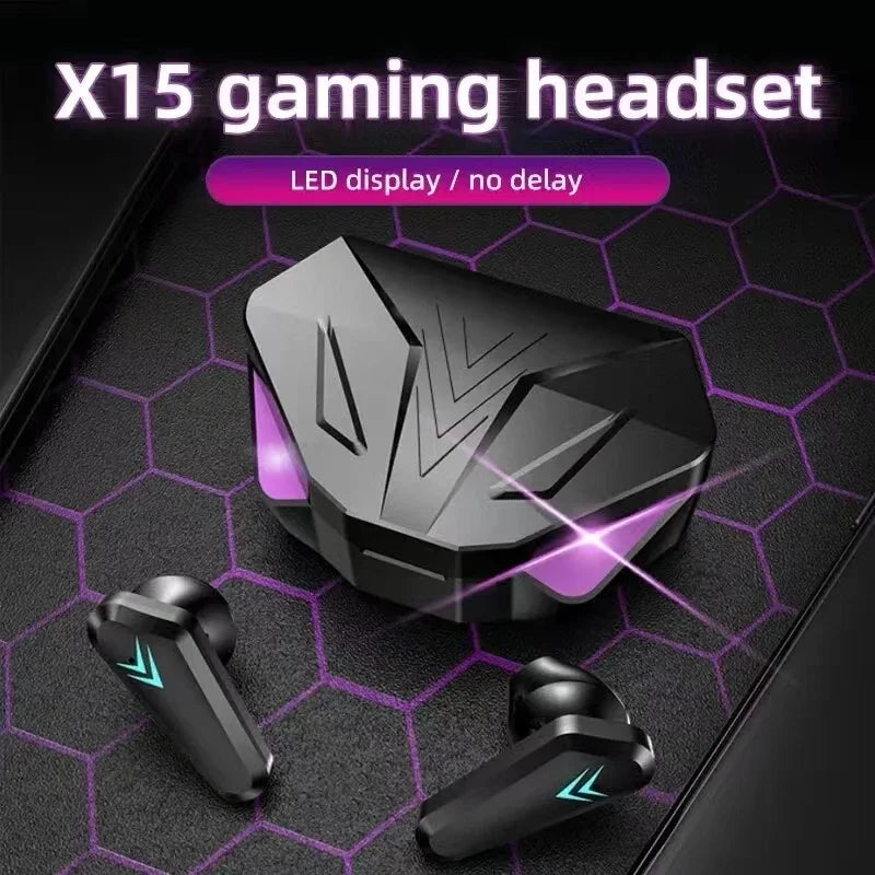 Auriculares Bluetooth inalámbricos TWS, audífonos gamer con pantalla LED, micrófono, audio con bajos, cancelación de ruido, auriculares Bluetooth X15