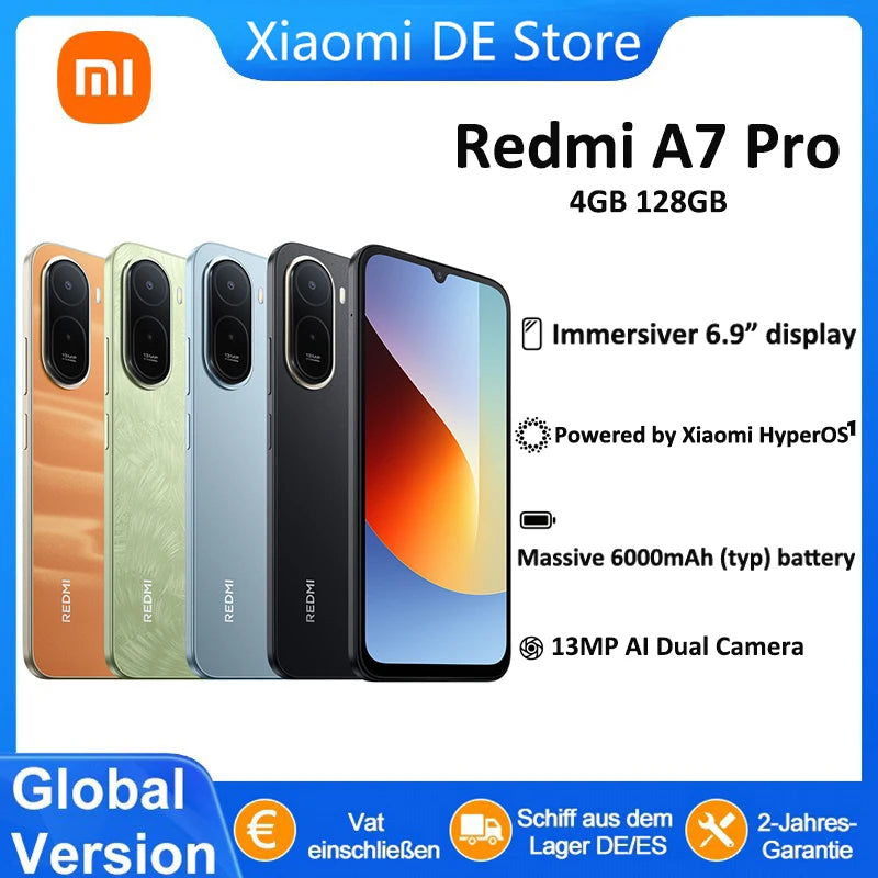 Versión Global Redmi A7 Pro (Nuevo) Teléfono móvil, cámara dual IA de 13 MP, pantalla LCD de 6.9", batería masiva de 6000 mAh, smartphone Xiaomi HyperOS