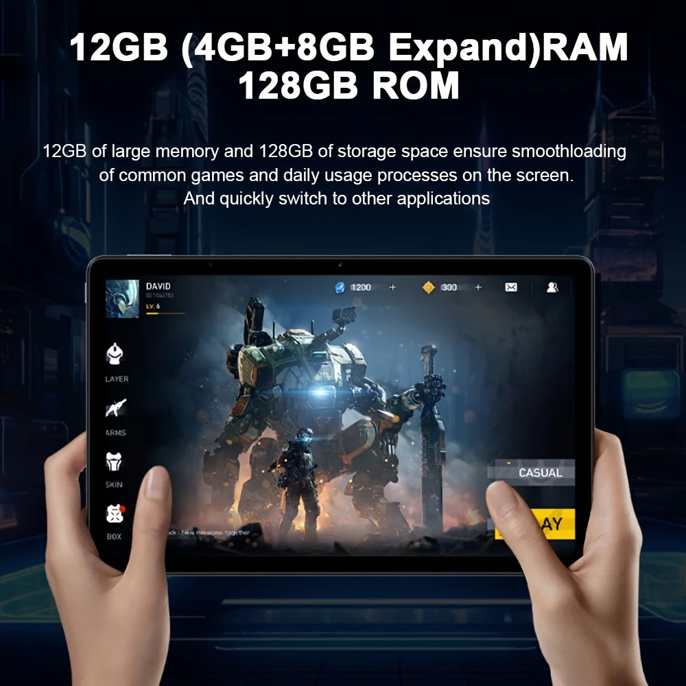 Tableta KOOMDIGI W30Pro Android 16 con pantalla táctil de 10 pulgadas, 12 GB (4 GB + 8 GB de expansión) de RAM, 128 GB de ROM + soporte para expansión de 1 TB con tarjeta TF (no incluye tarjeta TF), WIFI, batería de 5000