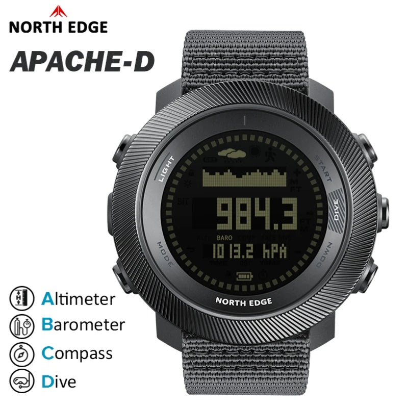 Reloj de buceo libre NORTH EDGE APACHE-D, nuevo, para deportes al aire libre, reloj para hombre con altímetro, barómetro, brújula y resistencia al agua de 10ATM