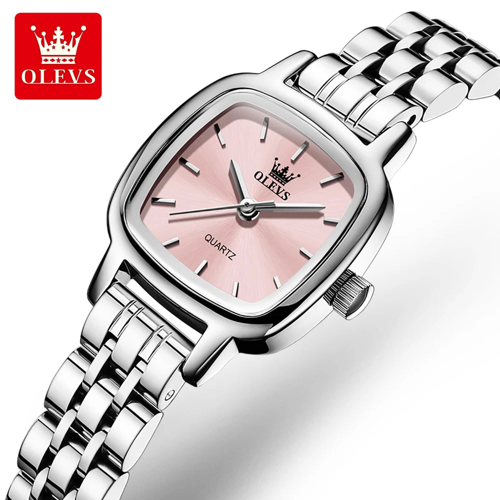 OLEVS 5675 NUEVO Reloj de Mujer Elegante Cuadrado Impermeable Reloj de Pulsera para Dama Regalos Correa de Acero Sólido Original Relojes de Cuarzo para Mujeres