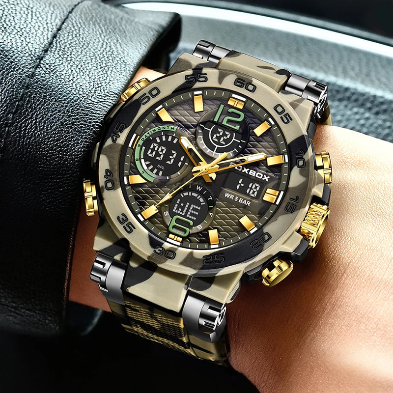 FOXBOX Outdoor Military Watch Men Fashion Camouflage Silicone Digital Watch For Men Sport Waterproof Men's Quartz Wristwatches