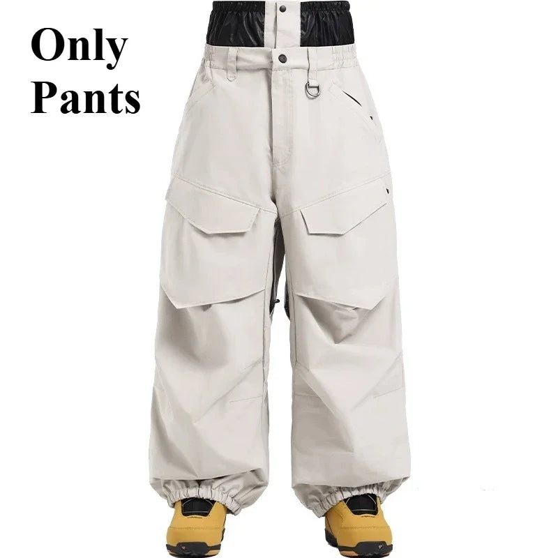 Pantalones de esquí holgados resistentes al desgaste para hombre, pantalones de invierno con bolsillos sueltos aislados para mujer, ropa impermeable para deportes al aire libre, cálida 2025
