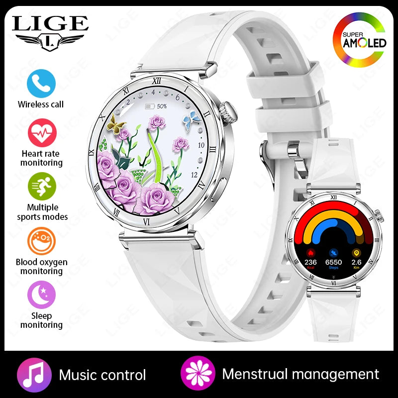Reloj inteligente LIGE para Android e iOS, ultrafino, para mujer, con pantalla siempre encendida, pulsera deportiva, llamadas Bluetooth y pantalla AMOLED