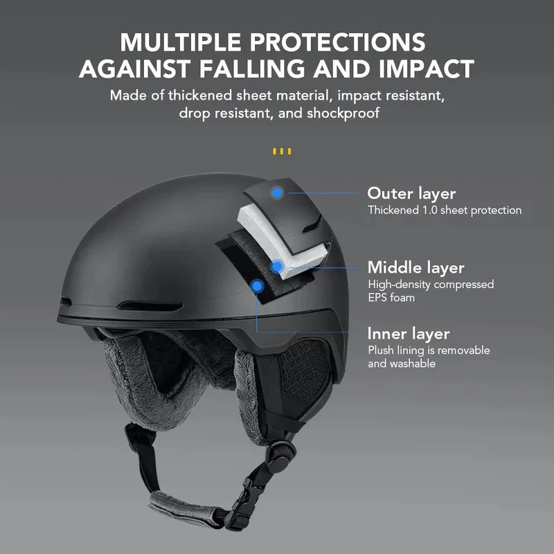 Casco de esquí de seguridad para hombres y mujeres, ligero, con forro de EPS, carcasa de PC engrosada, interior de terciopelo ajustable, casco de snowboard, casco de bicicleta