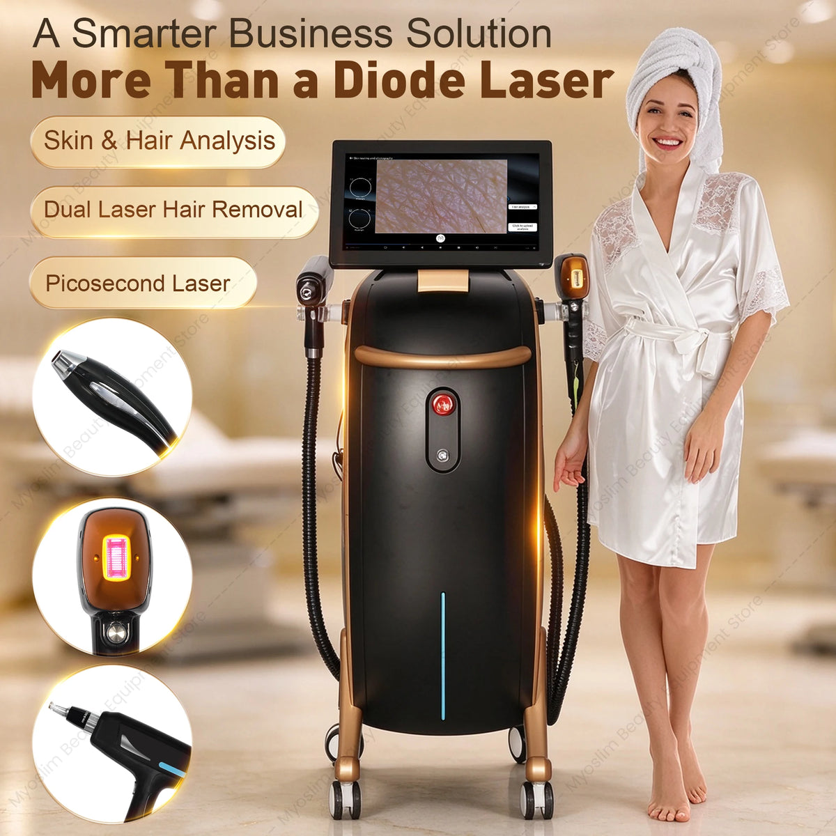 Máquina de Belleza Multifuncional 3 en 1, Depilación Láser de Diodo de 6 Longitudes de Onda, Eliminación de Tatuajes con Láser de Picosegundos, Analizador de Piel y Vello